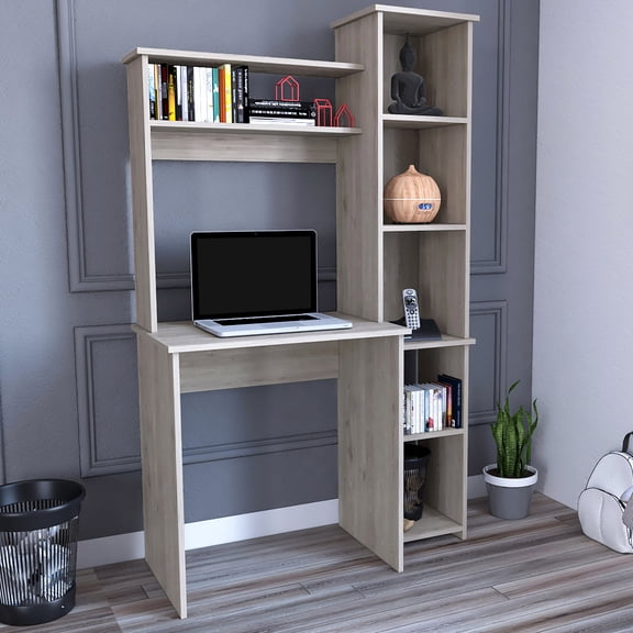 Light Gray Desk with Two Shelves and Cubby Storage / Great for Student Study