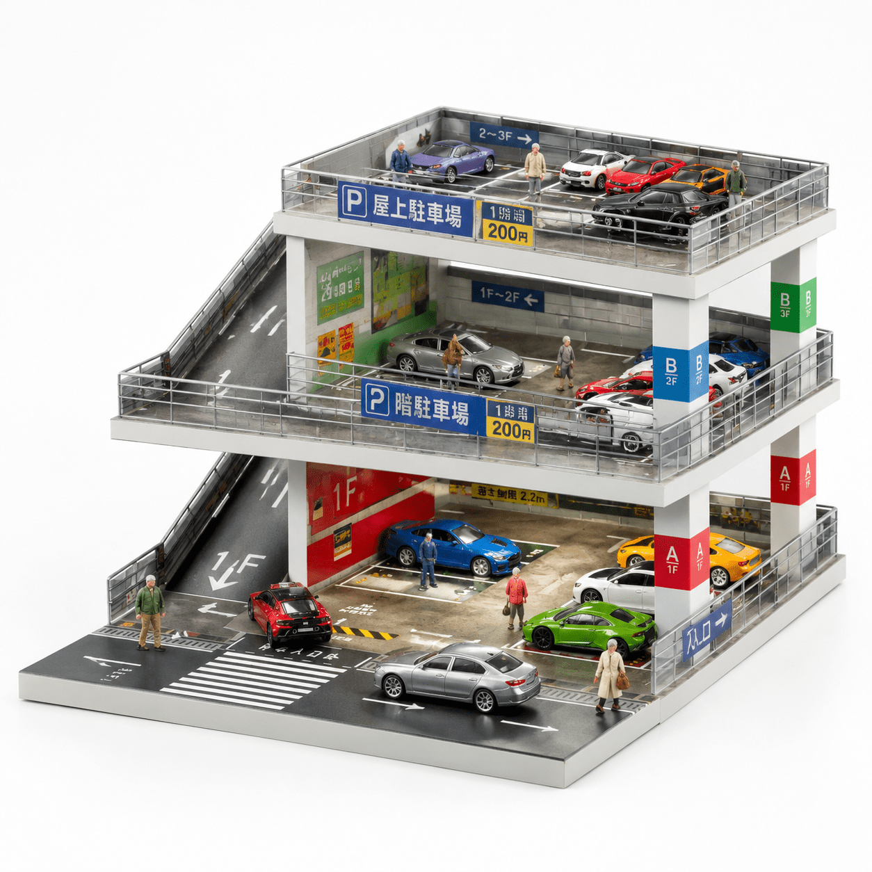 Light Gray Display Case for 1:64 Scale Model Cars with Lighted Ramp ...