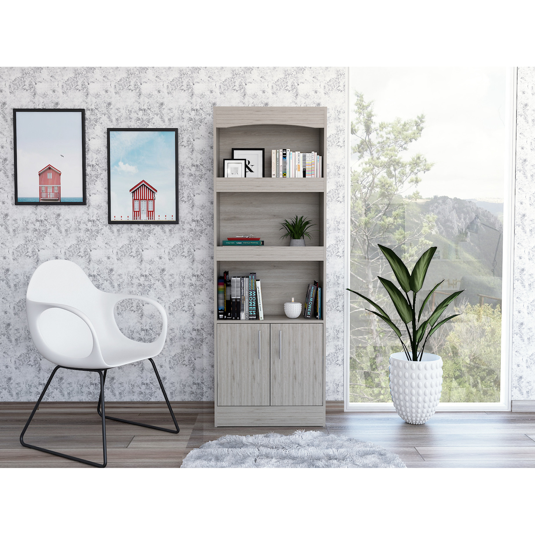 Light Gray Double - Door Bookcase with Three Shelves | Used in Laundry ...