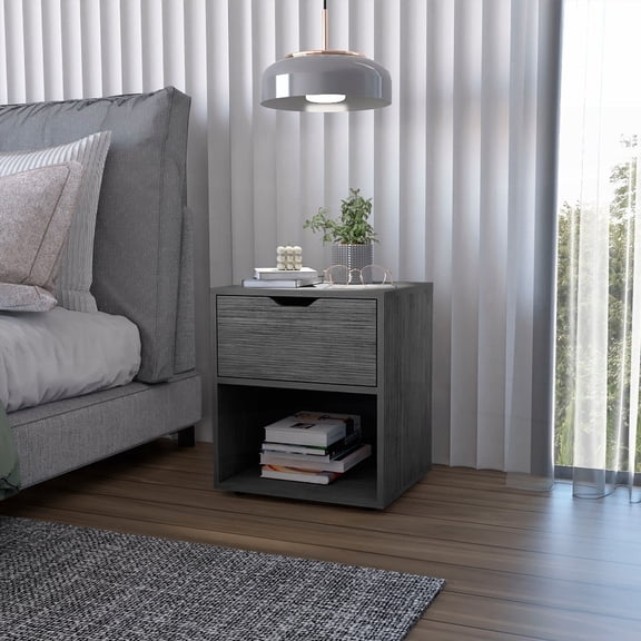 Light Gray Drawer Nightstand Showcasing Personal Style with Versatile Shelf