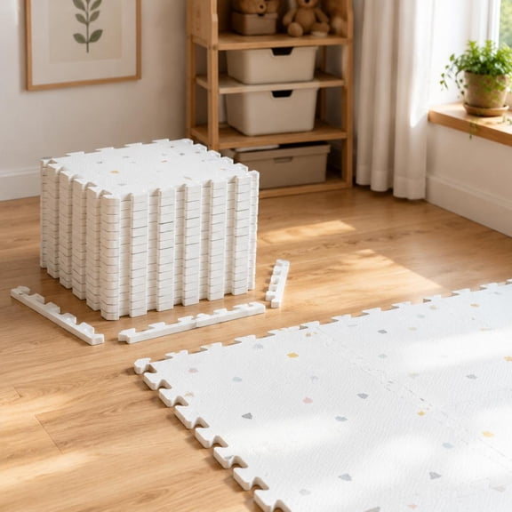 Light Gray Eva Interlocking Foam Floor Tiles, High-Density Core, 3-Layer Design, Non-Slip, Waterproof, 18/54 Pcs