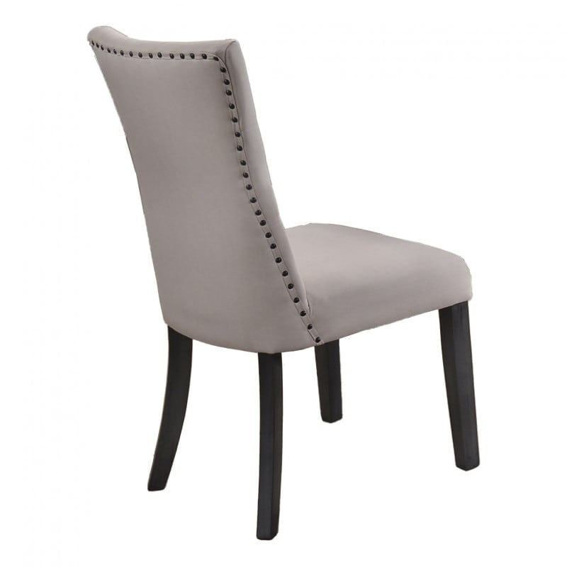 Light Gray Linen Tufted Parsons Side Chair with Dark Wood Legs