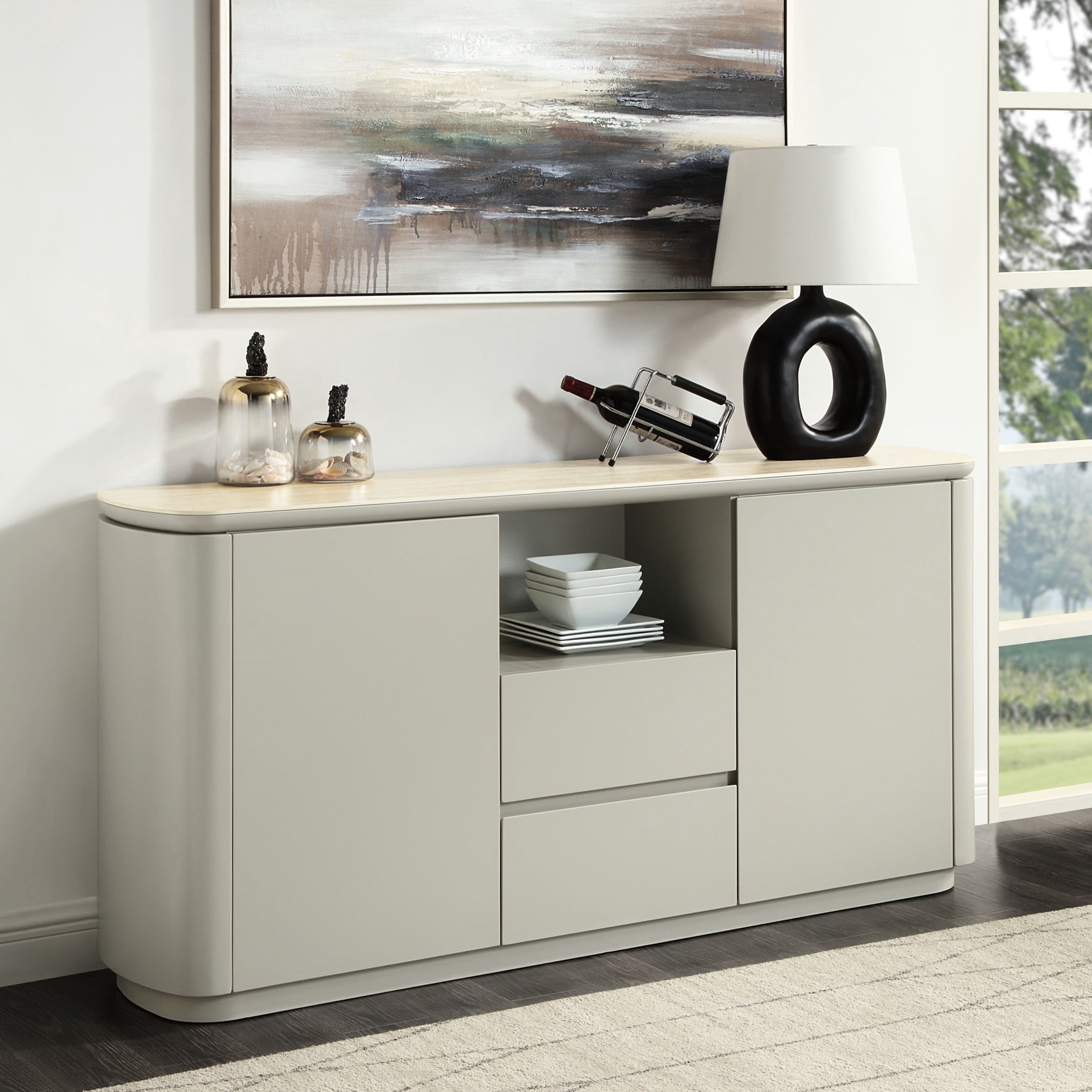 Light Gray Finish - Drawers with Self - close Feature - Dining Room ...