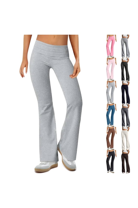 Light Gray Flare Leggings for Women High Waist Yoga Pants Tummy Control Workout Athletic Bootcut Leggings