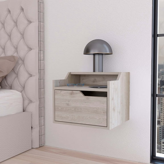 Light Gray Floating Nightstand, -Shelf Wall-Mounted Nightstand for Bedroom, Modern Storage & Display