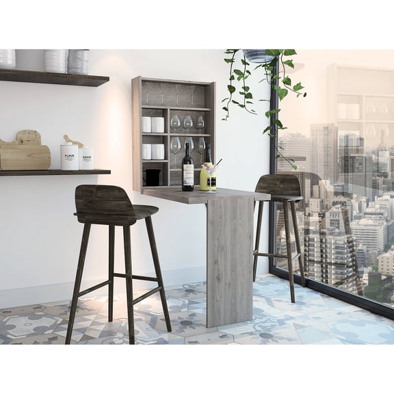 Light Gray Foldable Wall Table with Shelves / Ideal Space - Saving for Rooms