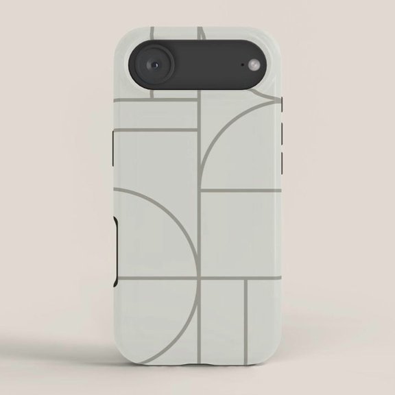 Light Gray Geometric Grid and Arc Tough Case for Apple iPhone Series, Polycarbonate and TPU