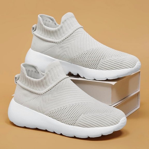 Light Gray High-Top Sock Slip-On Hollow Knit Cloud Cushion Walking Sneakers