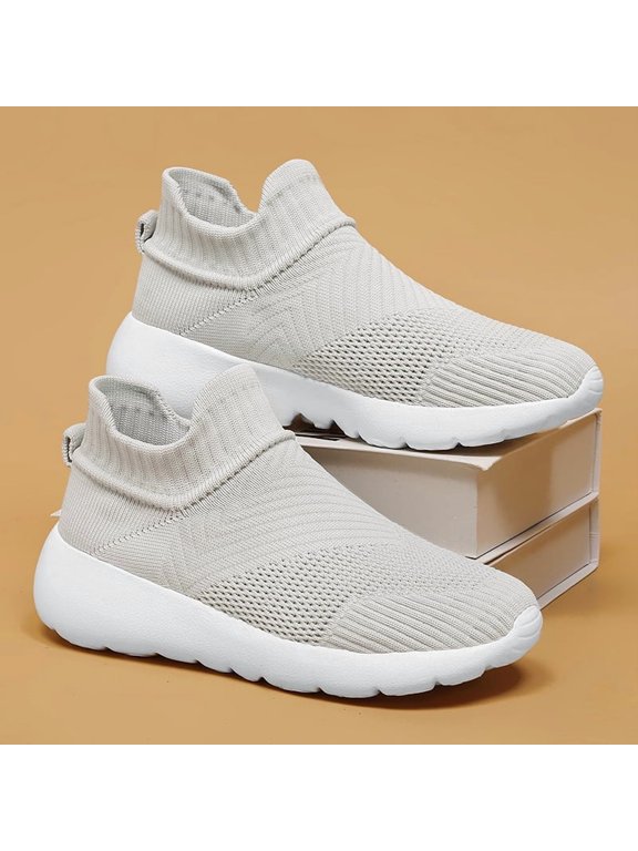 Light Gray High-Top Sock Slip-On Hollow Knit Cloud Cushion Walking Sneakers