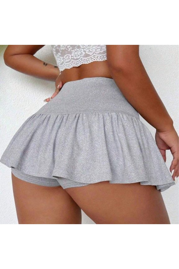 Light Gray High-Waist Pleated Mini Skirt With Built-In Shorts