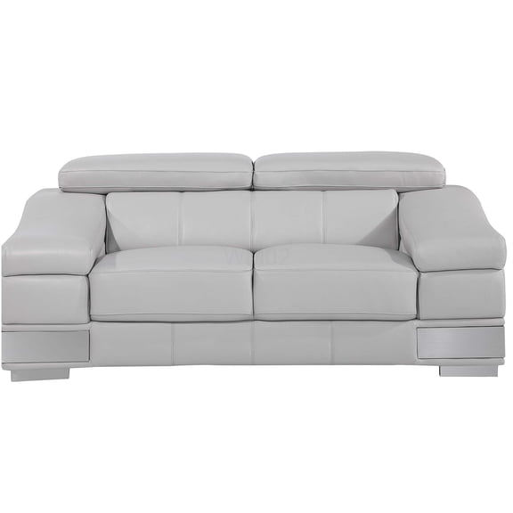 Light Gray Italian Leather Loveseat Sofa, Top Grain Leather Small Couch with Chrome Legs for Living Room
