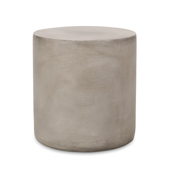 Light Gray Lightweight Concrete Outdoor Side Table MGO Cylindrical End Table No Assembly Required