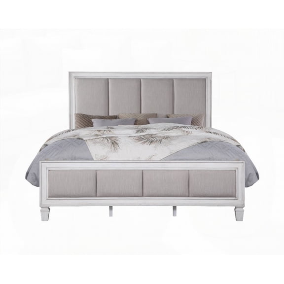 Light Gray Linen E. King Bed with Rustic Gray & Weathered White Finish by Katia