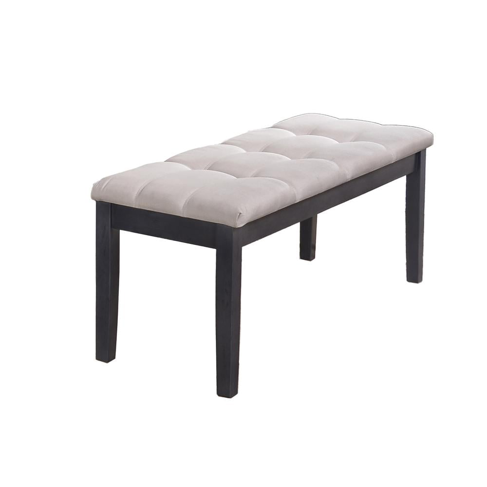 Light Gray Linen Tufted Dining Bench with Dark Wood Frame