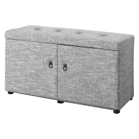 Light Gray Linen Look Double Door Shoe Storage Bench