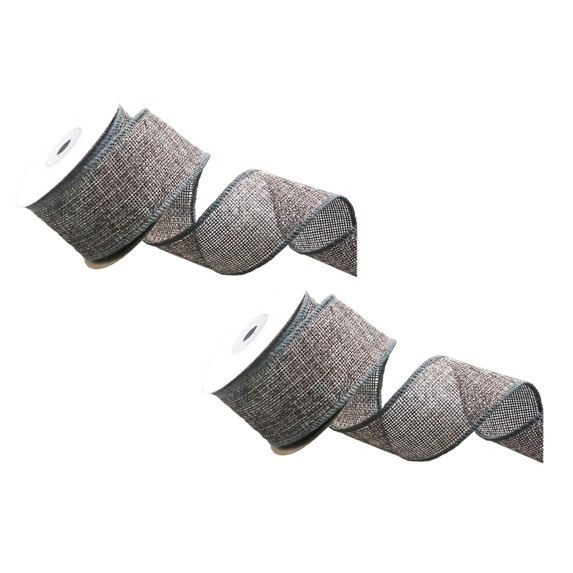 Light Gray Linen-Look Ribbon with Bendable Wire Borders, 1.57 Inch x 4.5 m for DIY Craft Details