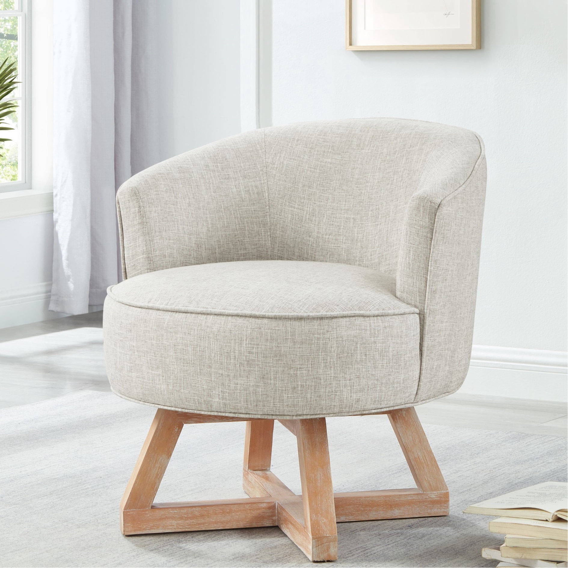 Stock Rotation Linen Light Gray Linen Seat, 360° Rotation Ability | In Various Rooms, Adds ...