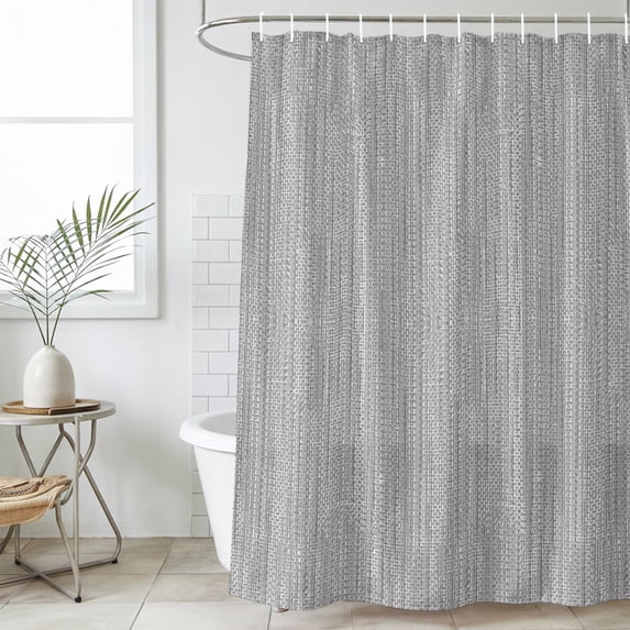 Light Gray Long Shower Curtain Set,Waterproof Shower Curtains for Bathroom,Modern Minimalist Vertical Stripes Linen Texture Washable Fabric Bath Curtain for Bathtub Decoration with Hooks 72x84 Inches