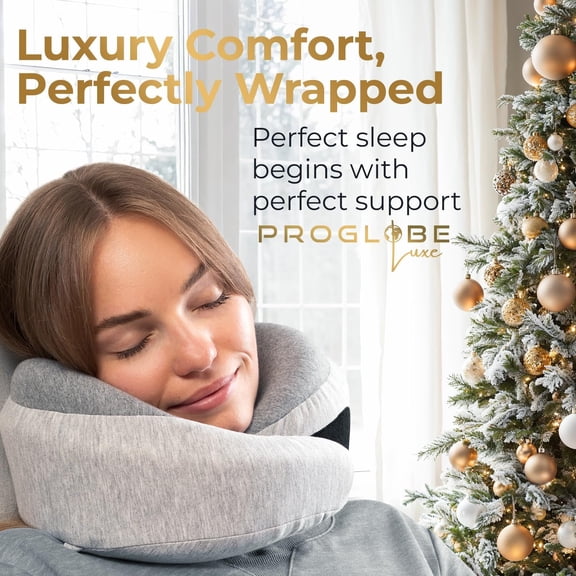 Light Gray Memory Foam Travel Neck Pillow for Airplanes, Compact Plane Cushion for Long Flights with Soft Chin Support and Compression Bag, Comfortable Lightweight Air Travel Accessory