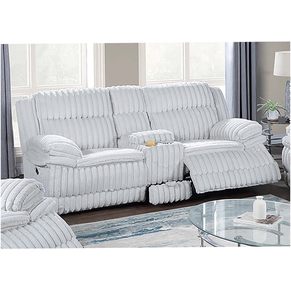 Light Gray Motion Loveseat Recliner Sofa with Console & Storage, Manual Reclining Couch, Fur-Like Corduroy Upholstery for Living Room