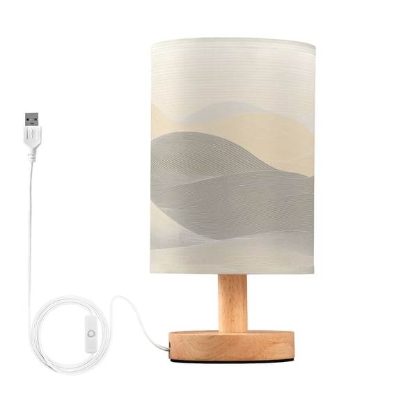 Light Gray Mountains Small Lamp Printed Gifts Table Lamp USB Bedside Desk Nightstand Lamp Wood Base for Bedroom Living Room Office Desk College Dorm