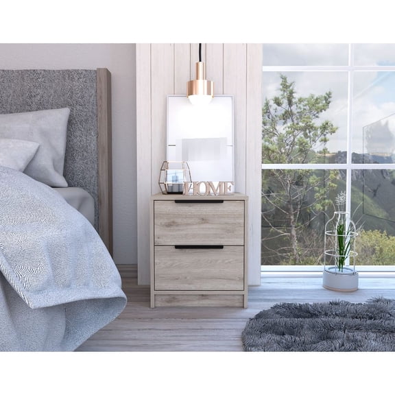 Light Gray Nightstand, 14.2in Deep, Two Drawers / Modern Look for Room