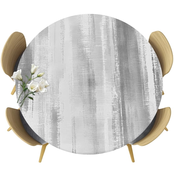 Light Gray Ombre Round Tablecloth 45-54 Inch Round Fitted Table Cloth with Elastic Edge, Modern Abstract Art Oil Painting Waterproof Table Cover Protector for Outdoor Picnic Party Dining