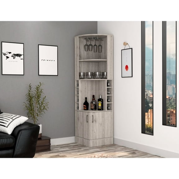Space - Efficient Corner Bar Cabinet with 8 Cubbies / Serves Well in Dining Room