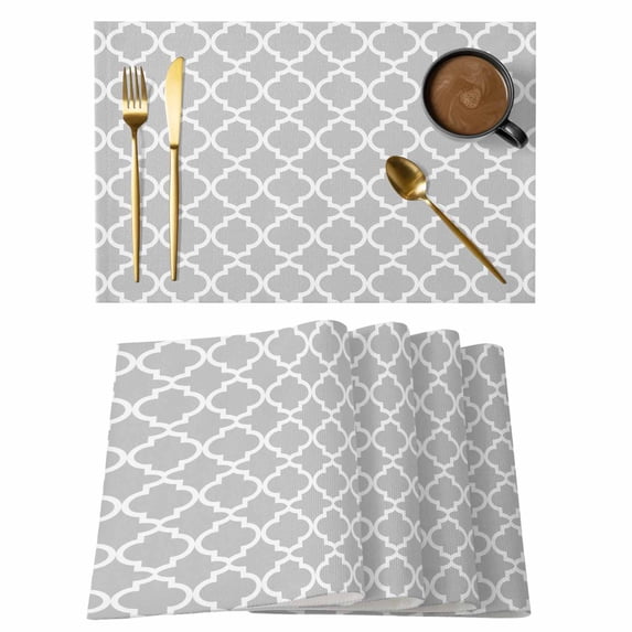 Light Gray Placemats Set of 4 Minimalist Boho Abstract Ethnic Motifs Place Mats Indoor Wipeable Table Mats Washable Cloth Dining Table Placemats for Kitchen Holiday Party Home Decor 13x19 Inch