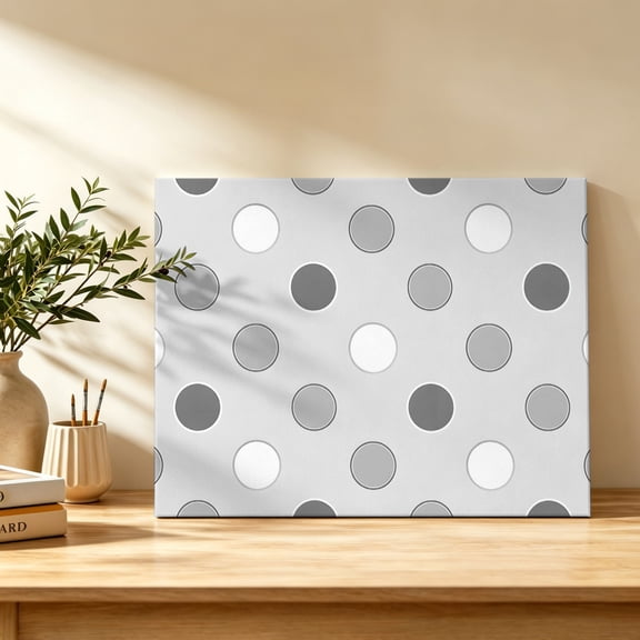 Light Gray Polka Dots Canvas Wall Art, Modern Minimalist Geometric Circles Spots Wall Art Prints Artwork Framed Canvas Ready to Hang Art Pictures for Bathroom Bedroom Entry Desk Corner 10" x 8"