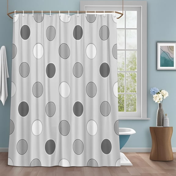 Light Gray Polka Dots Shower Curtain with Hooks, Modern Minimalist Geometric Circles Spots Water Repellent Shower Curtains for Bathroom Decor Sturdy Shower Curtain, Machine Washable 36x72 Inch