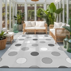 Light Gray Polka Dots Washable Living Room Rugs 9'x12', Modern Minimalist Geometric Circles Spots Washable Throw Large Area Rug Non-Slip Sturdy Edge Binding Carpet for Bedroom Dining Room Office