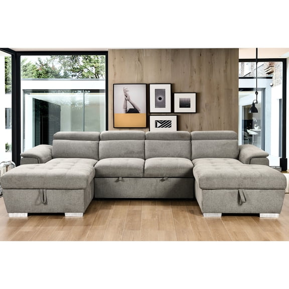 Light Gray Polyester Upholstered Sleeper Sofa with Pull Out Bed / Save Space and Welcome Guests Easily