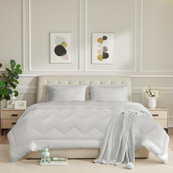 Light Gray Queen All Season Cotton Shell Down Alternative Comforter
