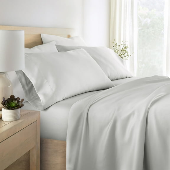 Noble Linens Rayon from Bamboo 4 Piece Luxury Bed Sheet Set, Light Gray, Queen