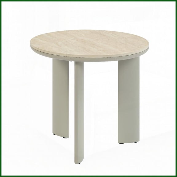 Light Gray Round Ceramic Top Coffee Table for Living Room, Easy-Clean & Modern Elegance