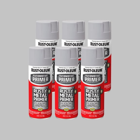 6 Pack, Light Gray, Rust-Oleum Automotive Rusty Metal Primer Spray-249331, 12 oz