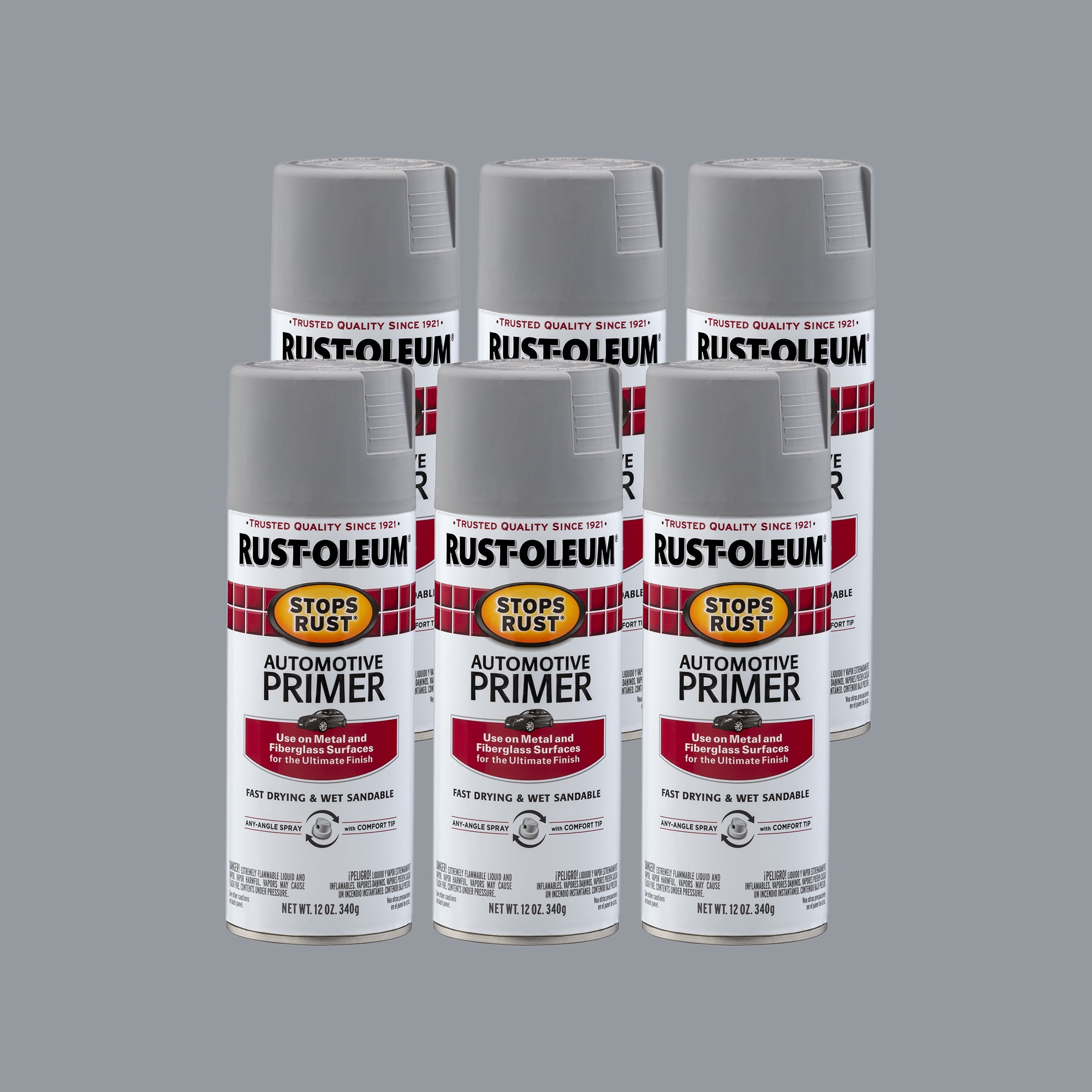 Light Gray, Rust-Oleum Stops Rust Automotive Flat Primer, 12 oz, 6 Pack