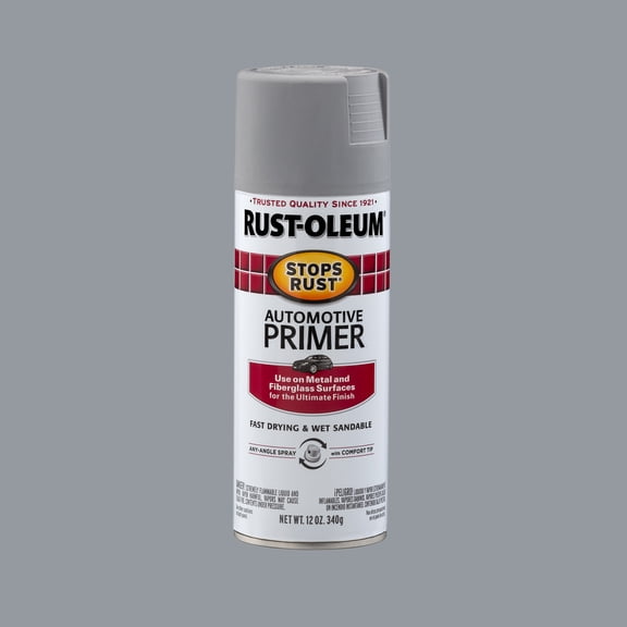 Light Gray, Rust-Oleum Stops Rust Automotive Primer Flat Spray Paint-2081830, 12 oz