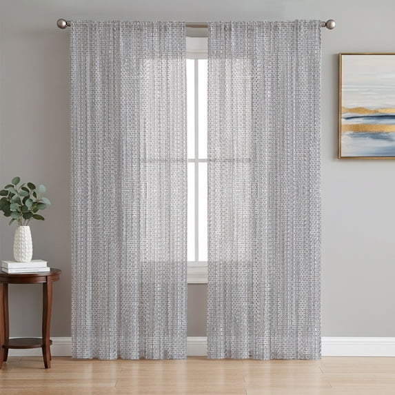 Light Gray Sheer Curtains 63 Inch Length 2 Panels Set, Modern Minimalist Vertical Stripes Linen Texture Window Treatment Rod Pocket Curtains Sheers Drapes for Bedroom/Living Room/Kitchen 52x"63"x2