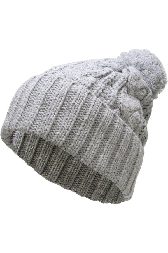 Light Gray Slouchy Cable Knit Pom Pom Beanie Winter Cap Chunky Skull Hat Ski Kinit Warm New