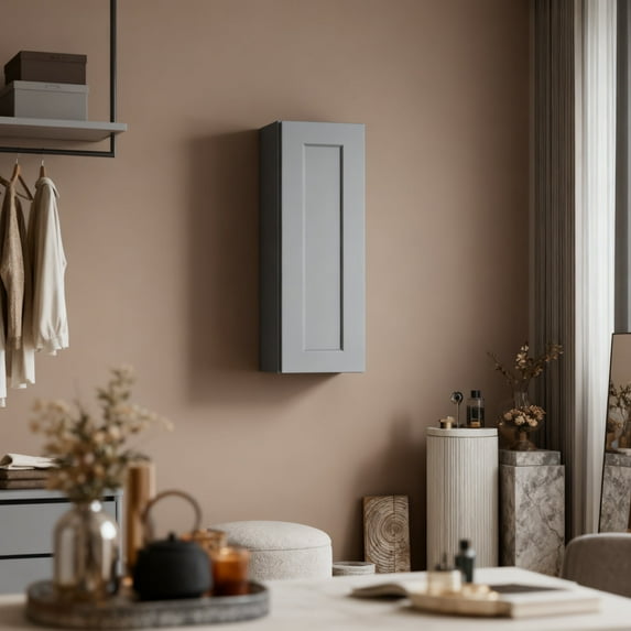 Light Gray Solid Wood Single Door Wall Cabinet 1 Door and 2 Shelves for Kitchen Storage, Bathroom Storage, Laundry,Adjustable Shelves Ready to Assemble(9”W×12”D×36”H)