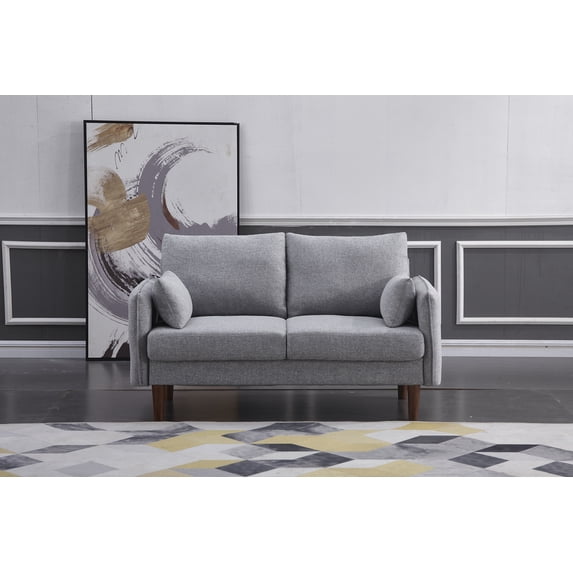Light Gray Stationary Fabric Basic Loveseat with Throw Pillows