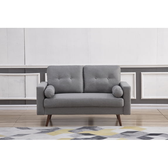 Light Gray Stationary Fabric Tufted Back Loveseat with Arm Pillows