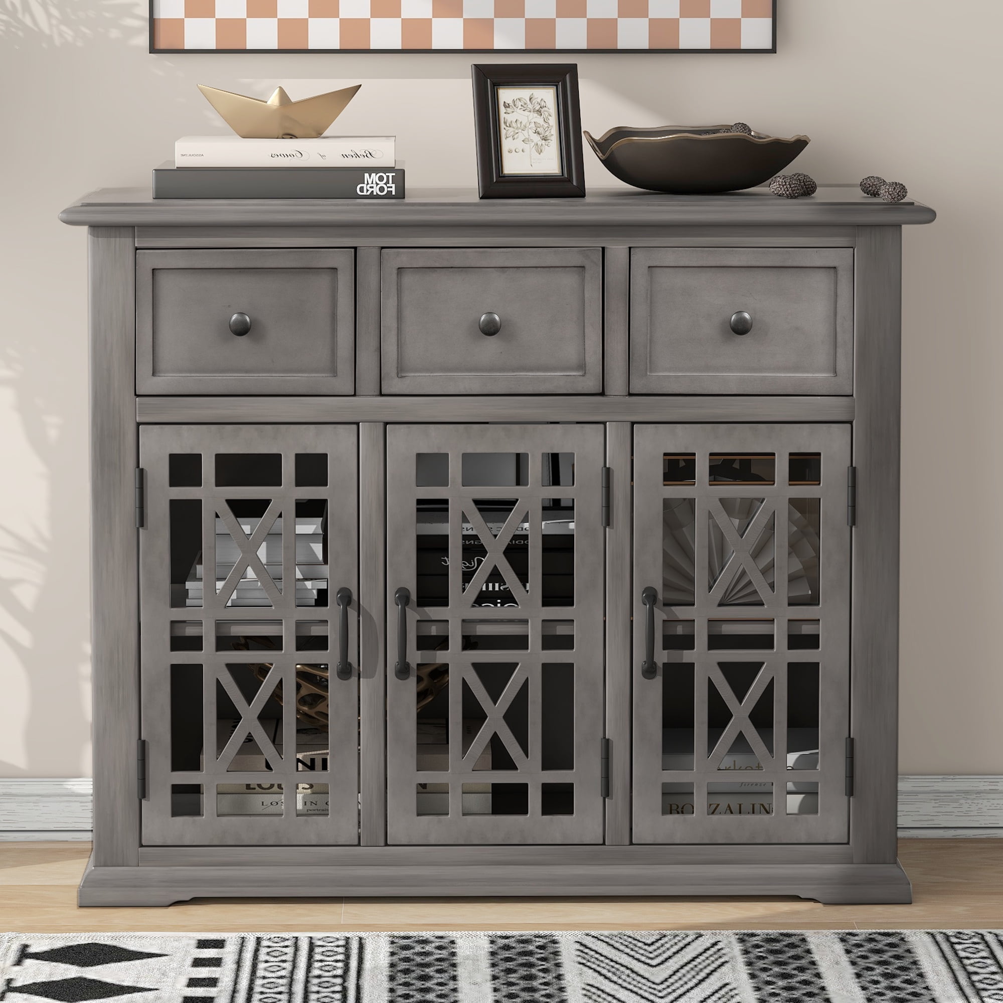 Light Gray Storage Cabinet KAMIDA Accent Cabinet Wooden Accent