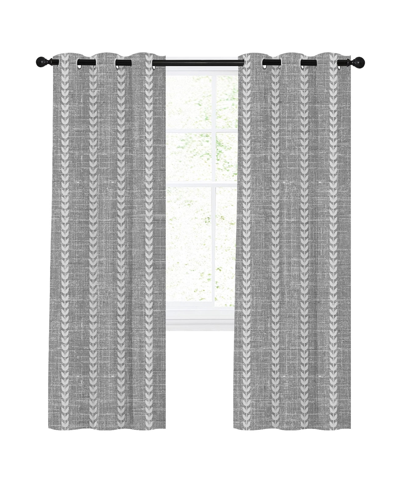 Light Gray Striped Blackout Curtains 63 Inches Length, Modern