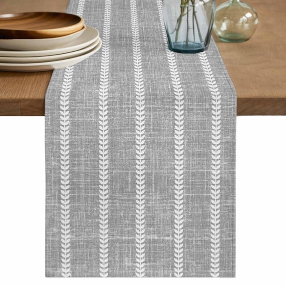 Light Gray Striped Table Runner 72 Inches Long,Modern Minimalist Stripe Lines Grey Kitchen Dining Burlap Linen Tablerunner for Small/Round/Square/Wedding/Coffee/Dining Table Party Home Décor 14 x 72