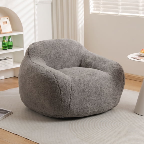Light Gray Teddy Bean Bag Chair - Comfy Adult Lazy Sofa with Memory Foam | Living Room, Bedroom Lounger with Armrests & Anti-Slip Bottom
