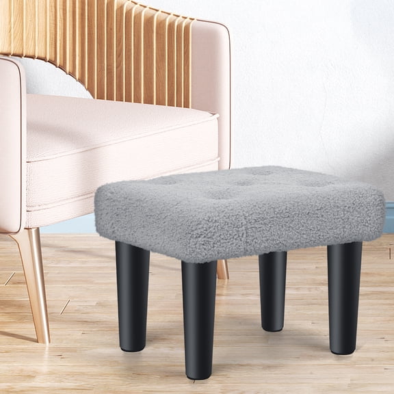 Light Gray Teddy Velvet Ottoman Foot Rest, 11" x 5.5" Small Footstool with Sturdy Black Legs, NonSlip Design for Living Room, Bedroom, Entryway