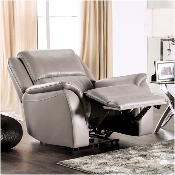 Light Gray Transitional Power Recliner with Pillow Top Arms, Wall Hugger Design and Power Recline for Living Room